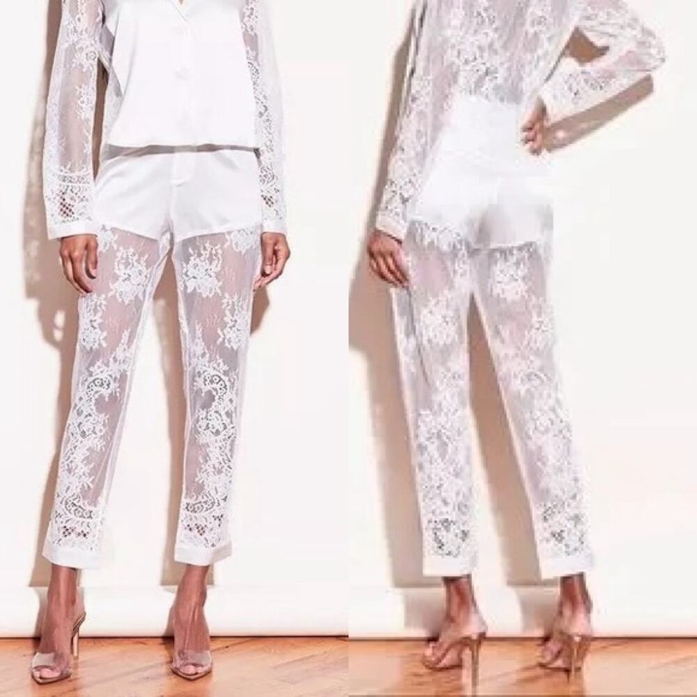 Fleur du Mal Cillis lace silk combo pajama pants white Sz 0 XS